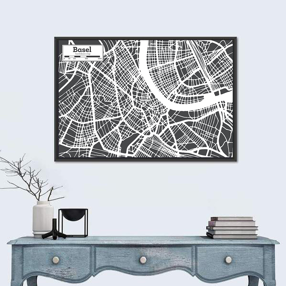 Basel River Bend Map Wall Art