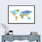 Colorful Political World Map Wall Art