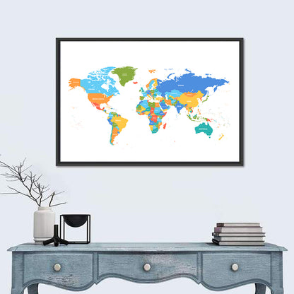 Colorful Political World Map Wall Art