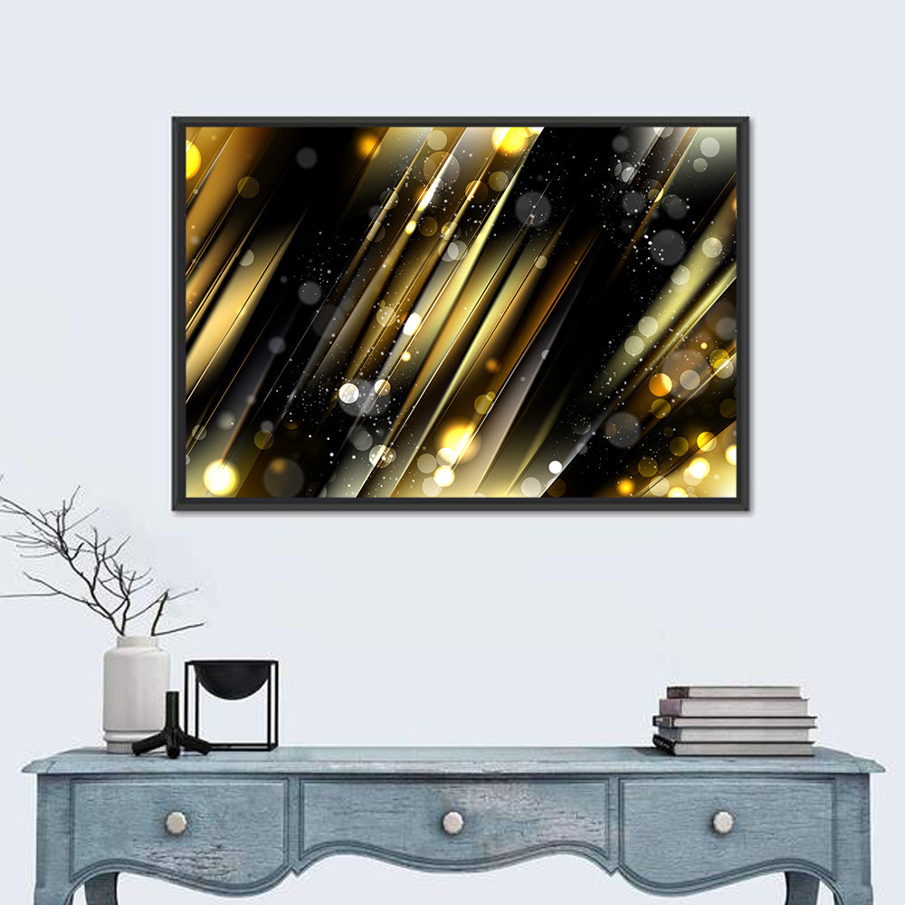 Black and Gold Diagonal Lights Wall Art in a room, landscape