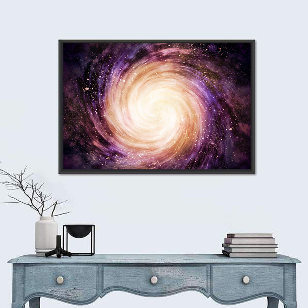 Spiral Galaxy with Golden Core Wall Art in a room, landscape