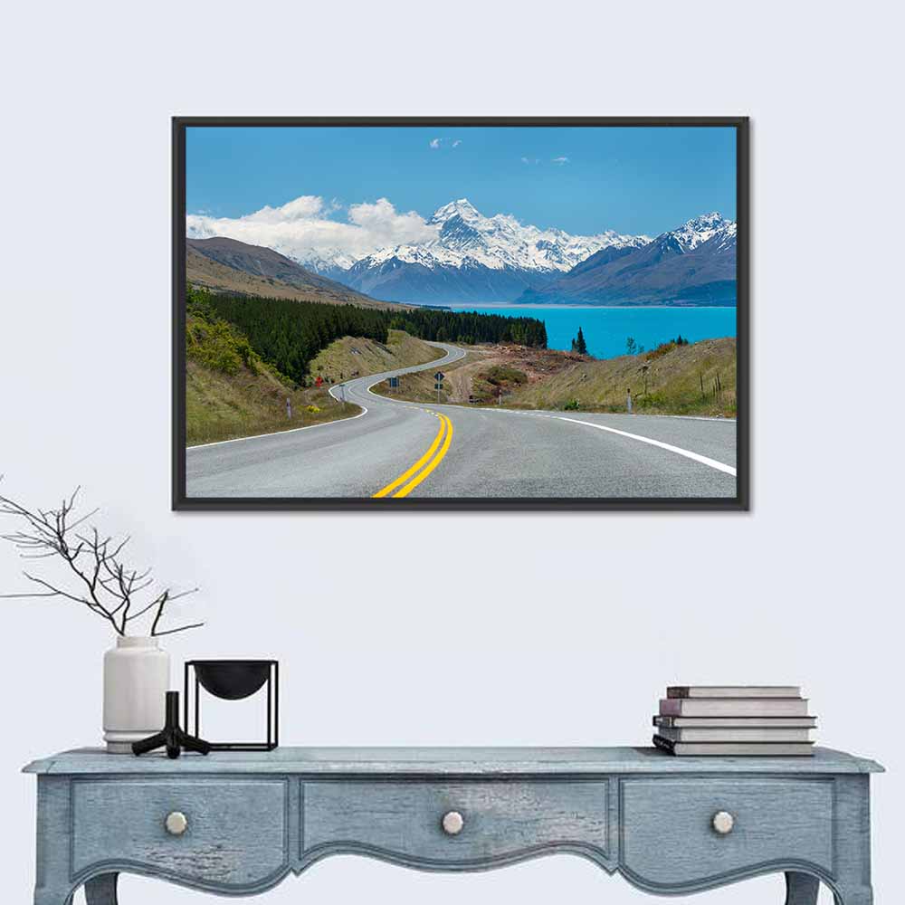 Road to Aoraki Mount Cook Wall Art in a room, landscape