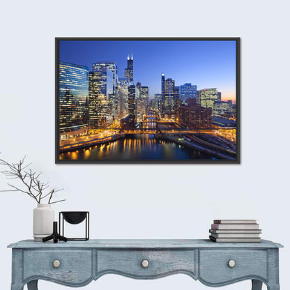 Chicago River Night Skyline Wall Art