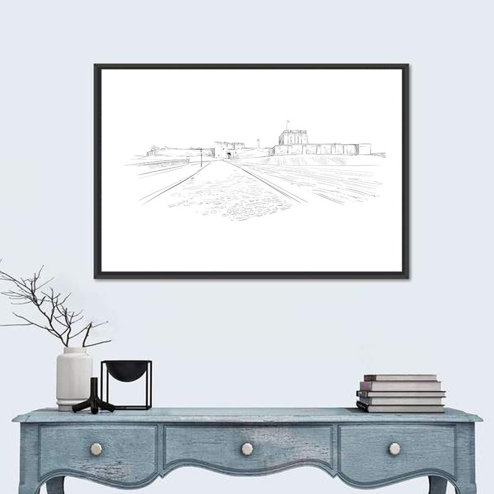 Carlisle Castle Sketch Wall Art in a room, landscape