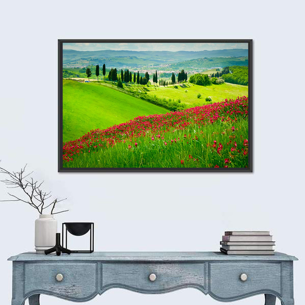 Tuscany Hill with Red Wildflowers Wall Art