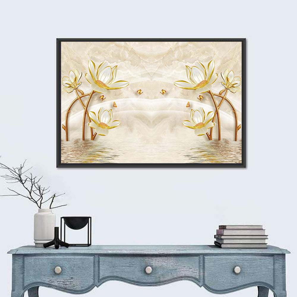 3d Lotus and Butterfly Illustration Wall Art