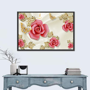 Golden Pearl & Flowers Illustration Wall Art