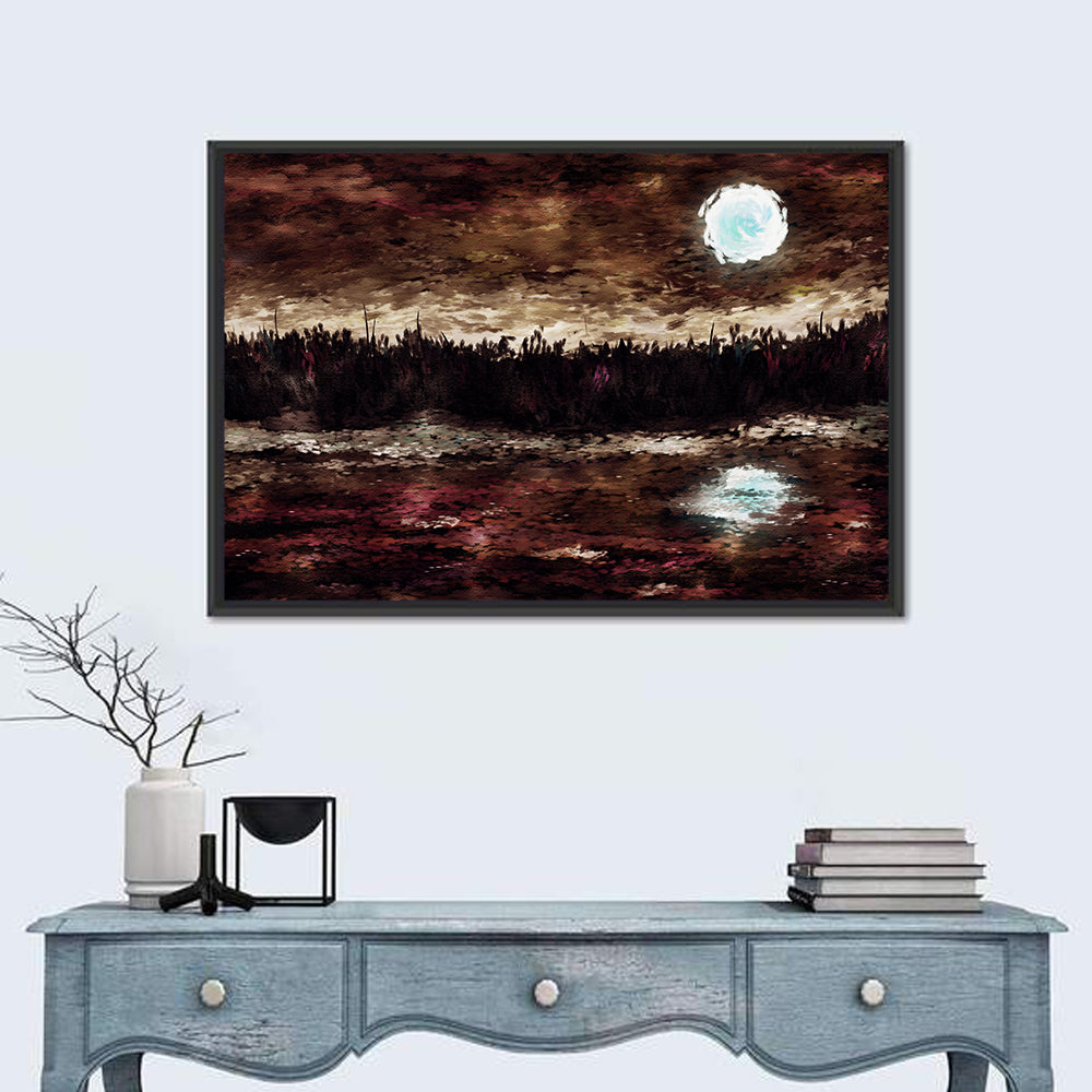 Moonlit Marsh Reflection Wall Art in a room, landscape