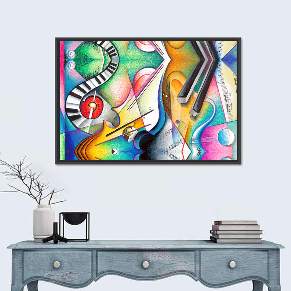 Hand Drawn Music Concept Wall Art in a room, landscape