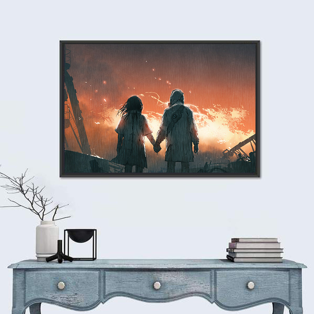 Lovers Before the Flames Wall Art in a room, landscape