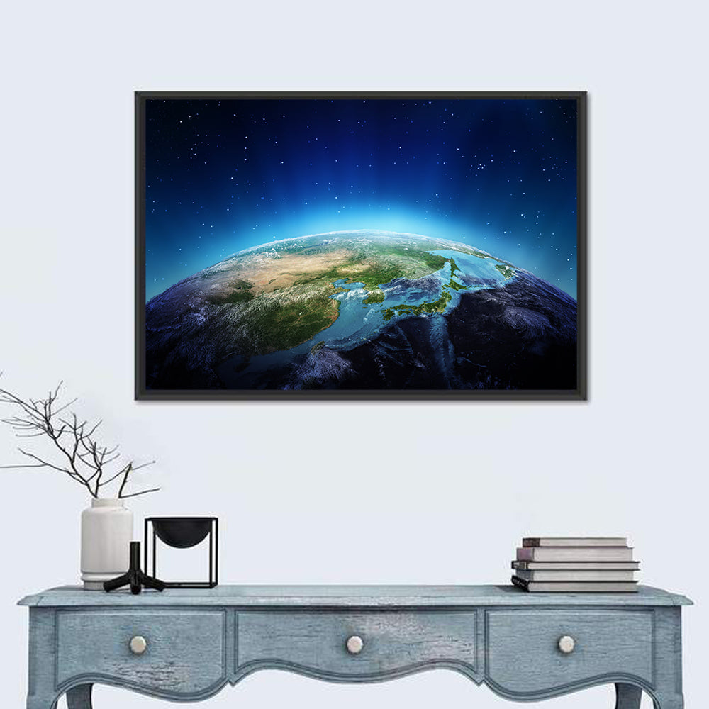 Japan and China from Orbit Wall Art in a room, landscape