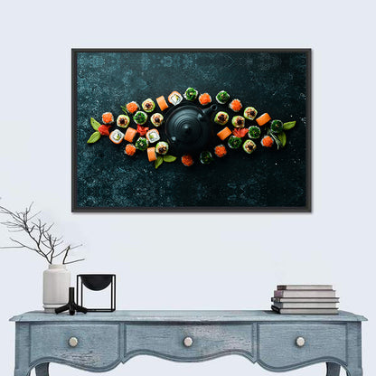 Sushi and Teapot Flat Lay Wall Art