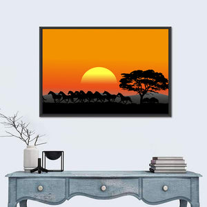 Horses Herd At Sunset Wall Art