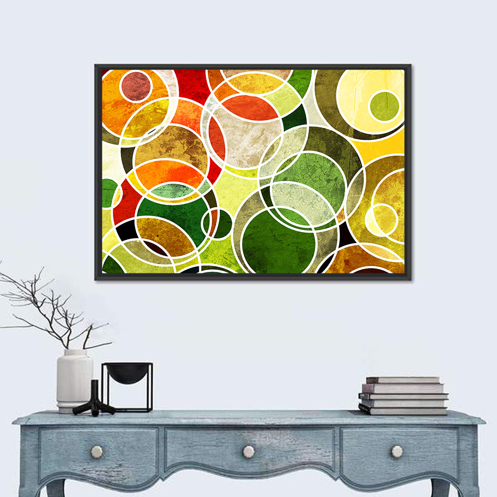 Layered Grunge Circles Wall Art in a room, landscape