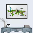 3d World Monuments Map Wall Art