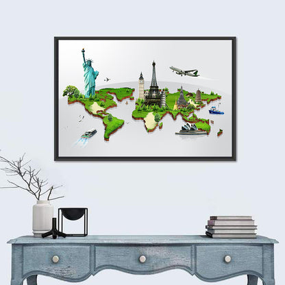 3d World Monuments Map Wall Art