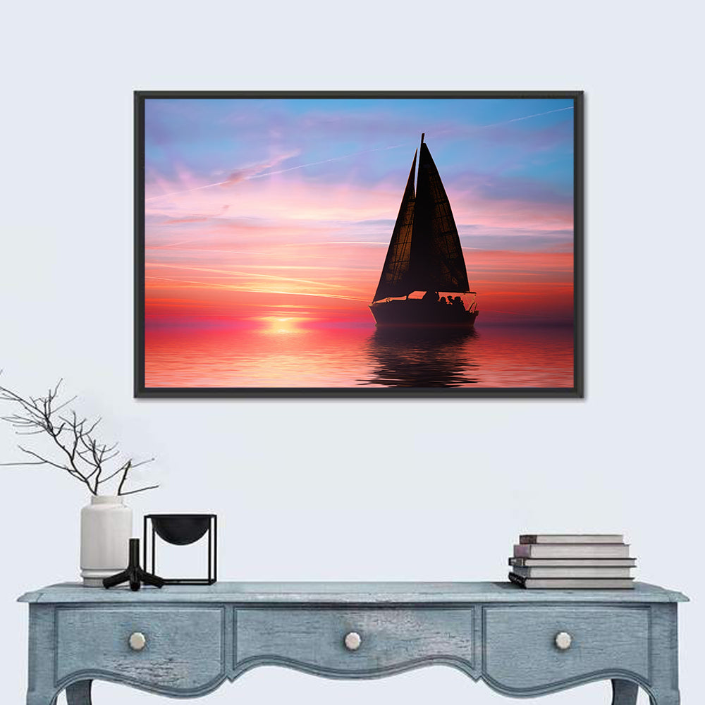 Sailboat at Sunset Wall Art in a room, landscape