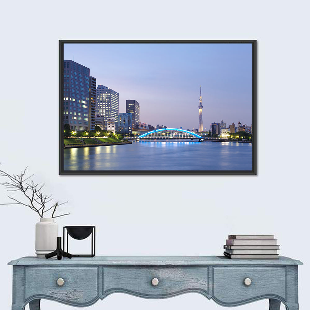 Tokyo Skyline at Dusk Wall Art in a room, landscape