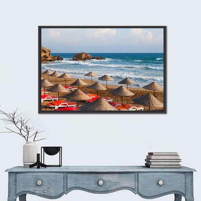 Straw Umbrellas on Sunny Beach Wall Art