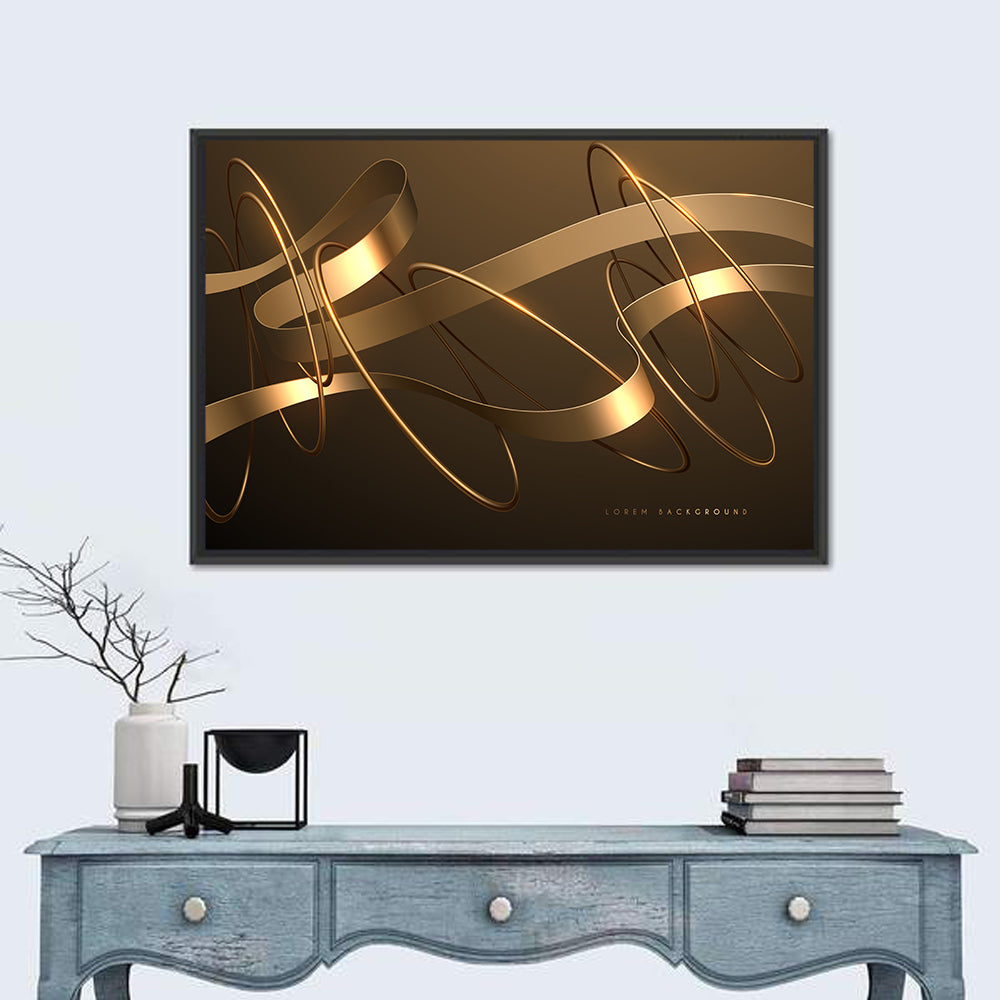 Gold Ribbons and Rings Wall Art in a room, landscape