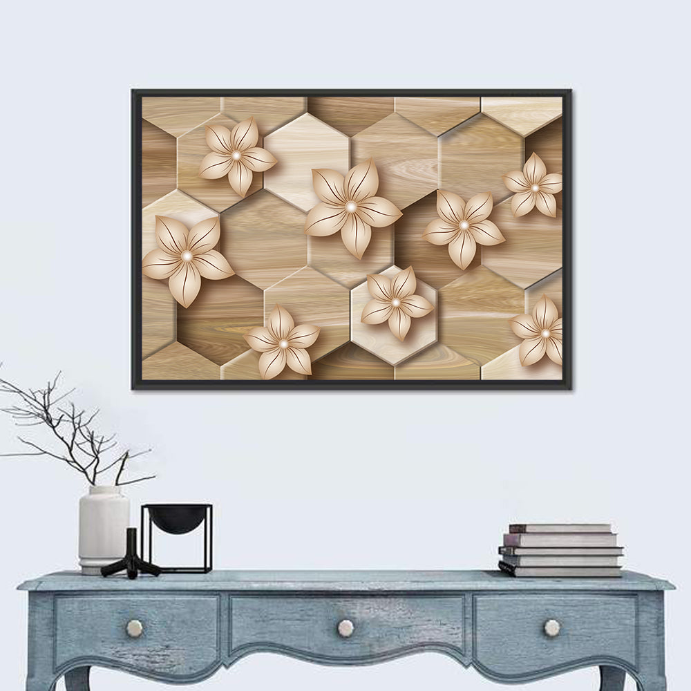 Wood Grain Honeycomb Floral Wall Art