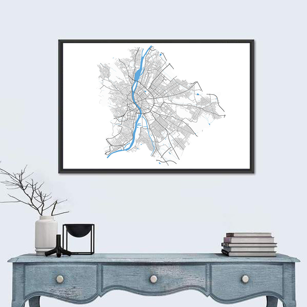 Budapest City Map Wall Art