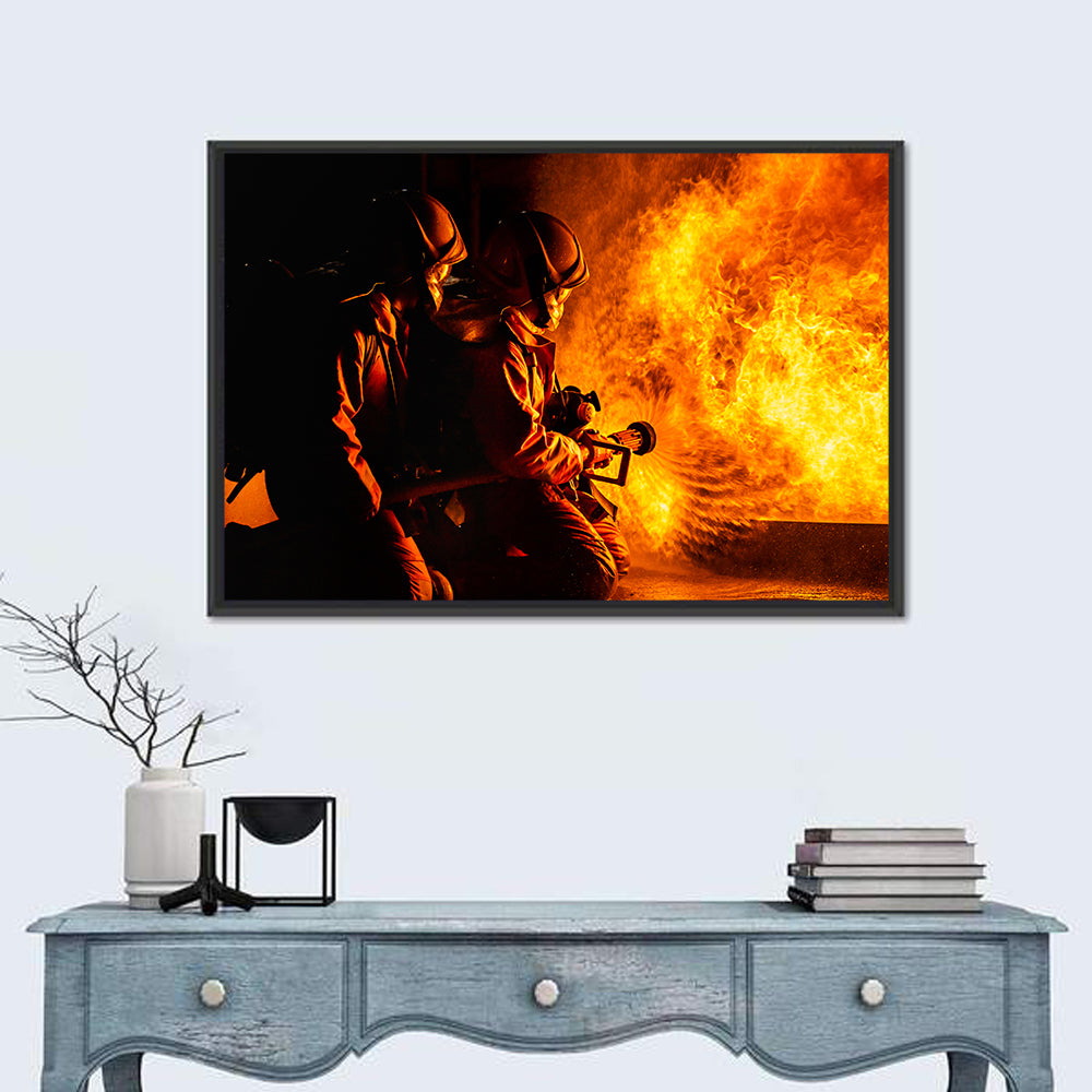 Firefighters Battling Flames Wall Art