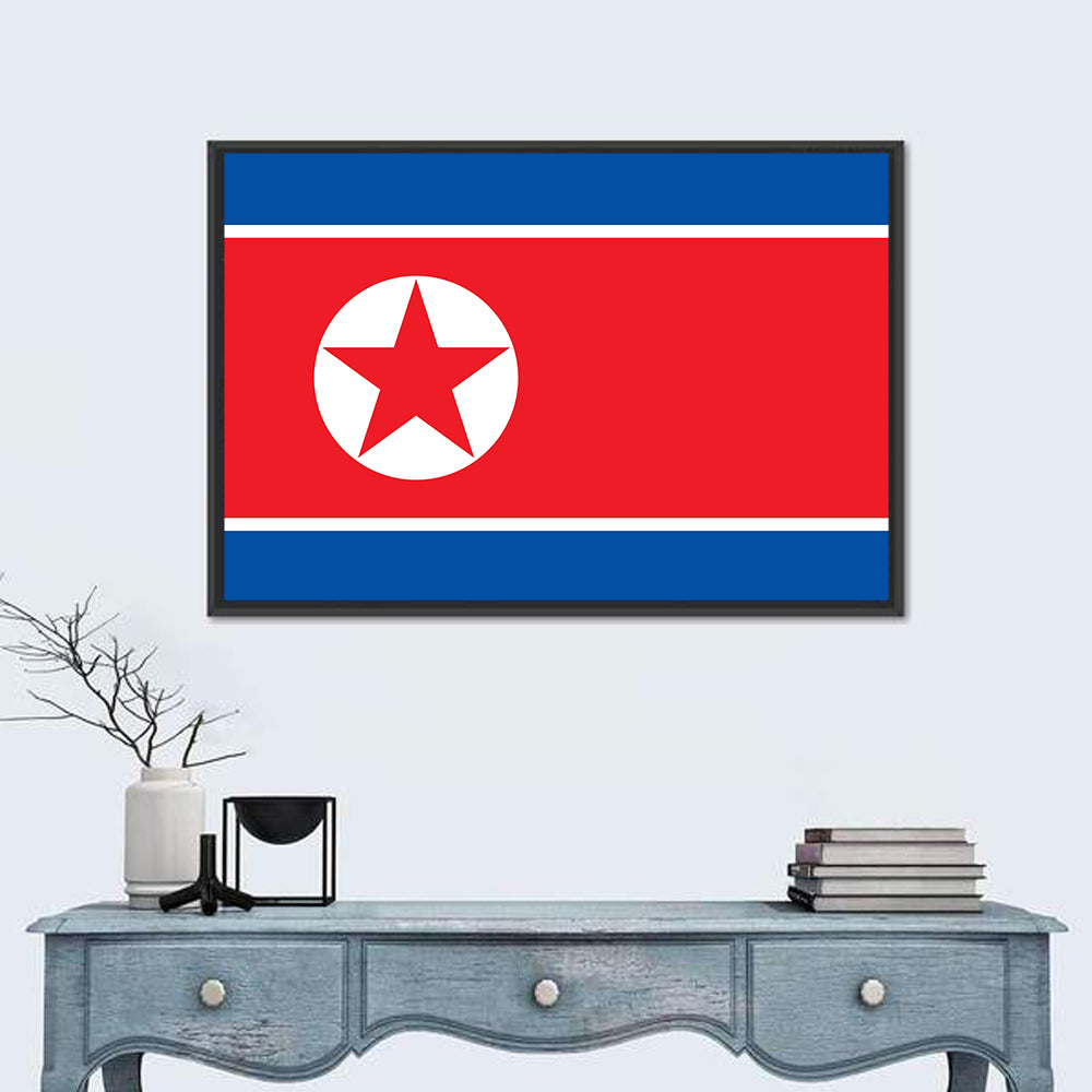 North Korean Flag Graphic Wall Art in a room, landscape