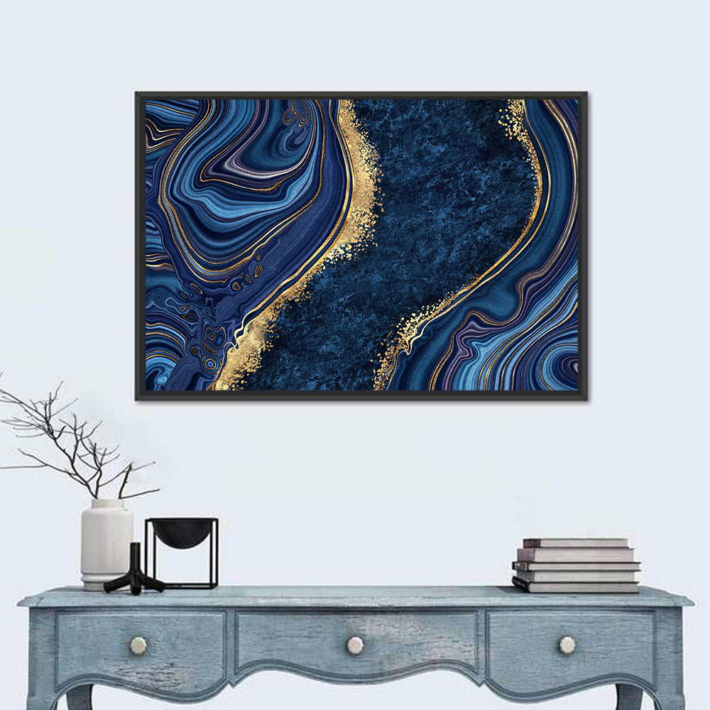 Diagonal Blue Marble with Gold Veins Wall Art