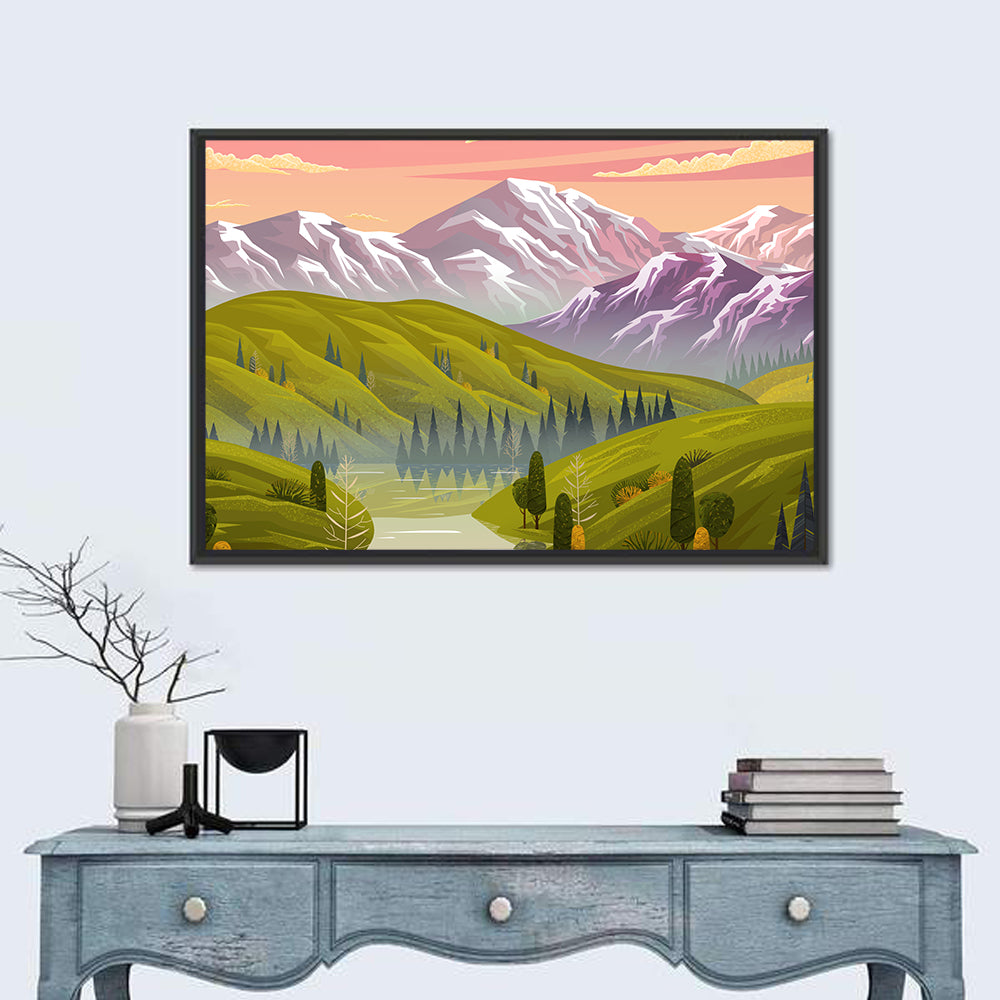 Sunset Over Mountain Lake Wall Art