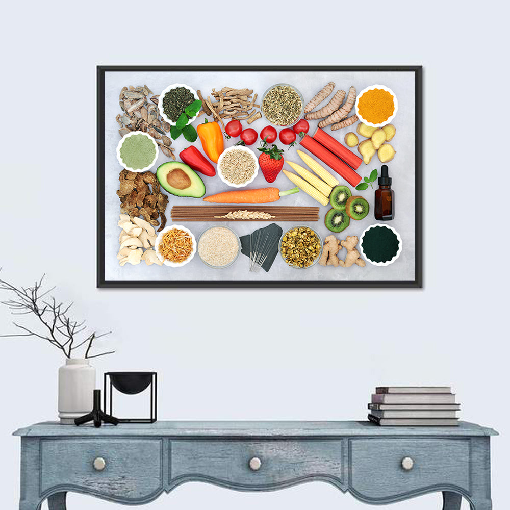 Flat Lay Health Foods and Herbs Wall Art