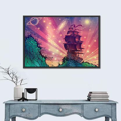 Tall Ship on Cosmic Waves Wall Art
