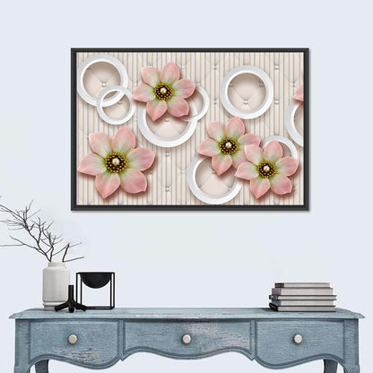 3d Pink Floral Circles Wall Art
