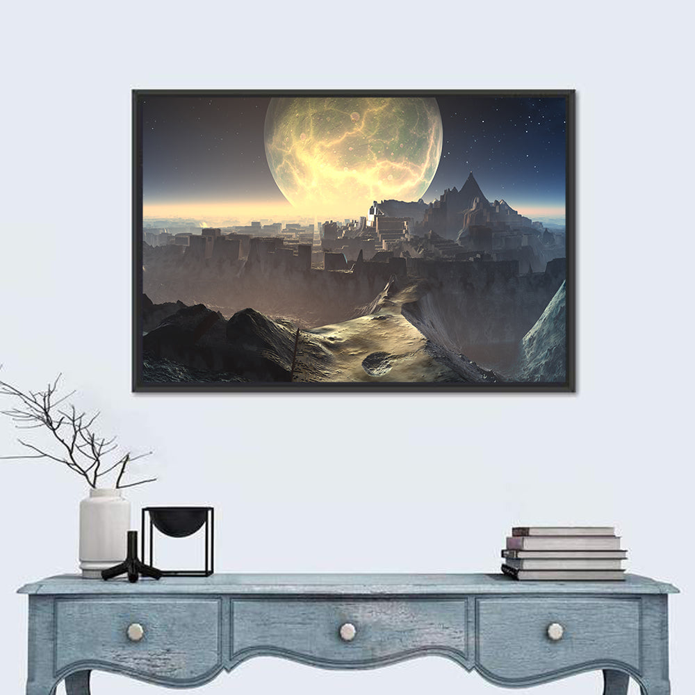 Moonlit Alien City Ruins Wall Art