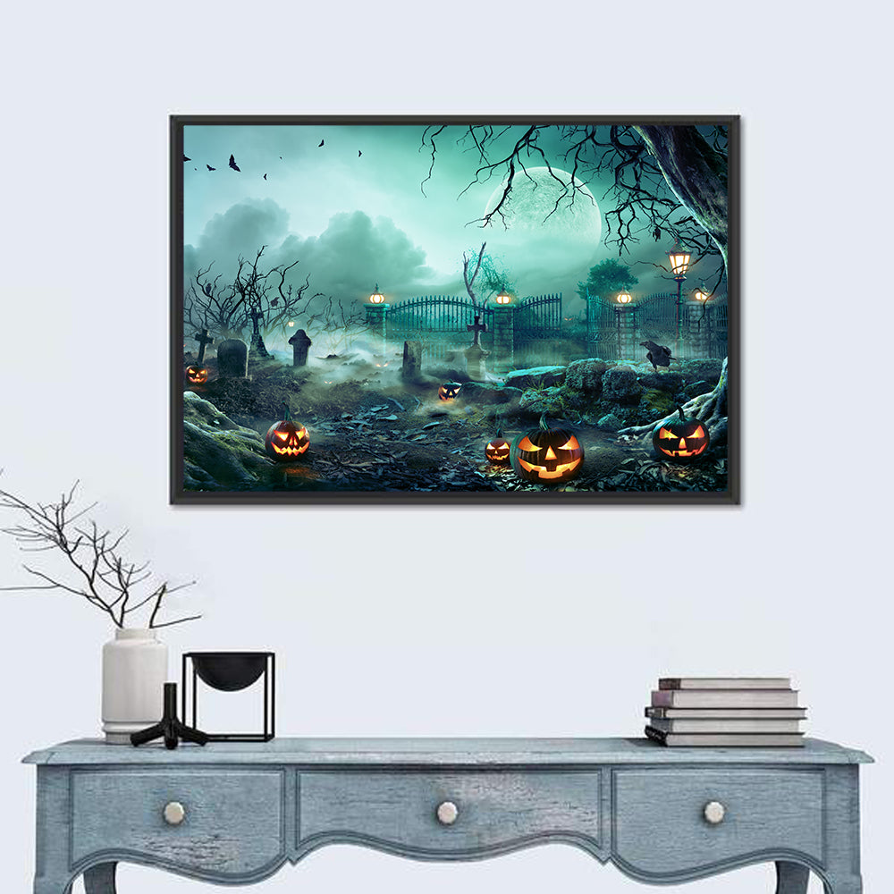 Moonlit Jack-o-lanterns in Cemetery Wall Art