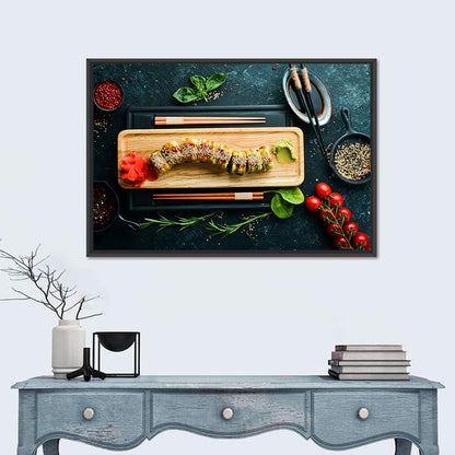 Top-down Sushi Roll with Chopsticks Wall Art