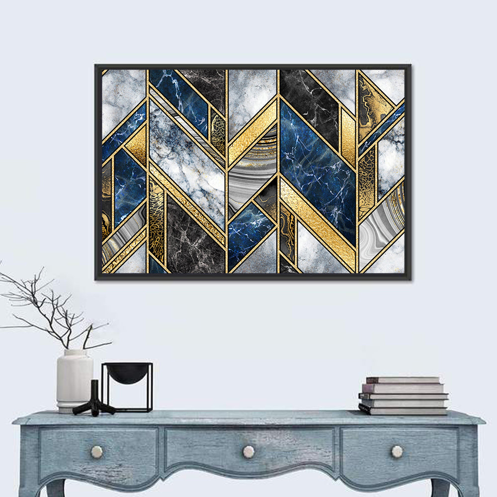 Blue Marble Mosaic with Gold Trim Wall Art