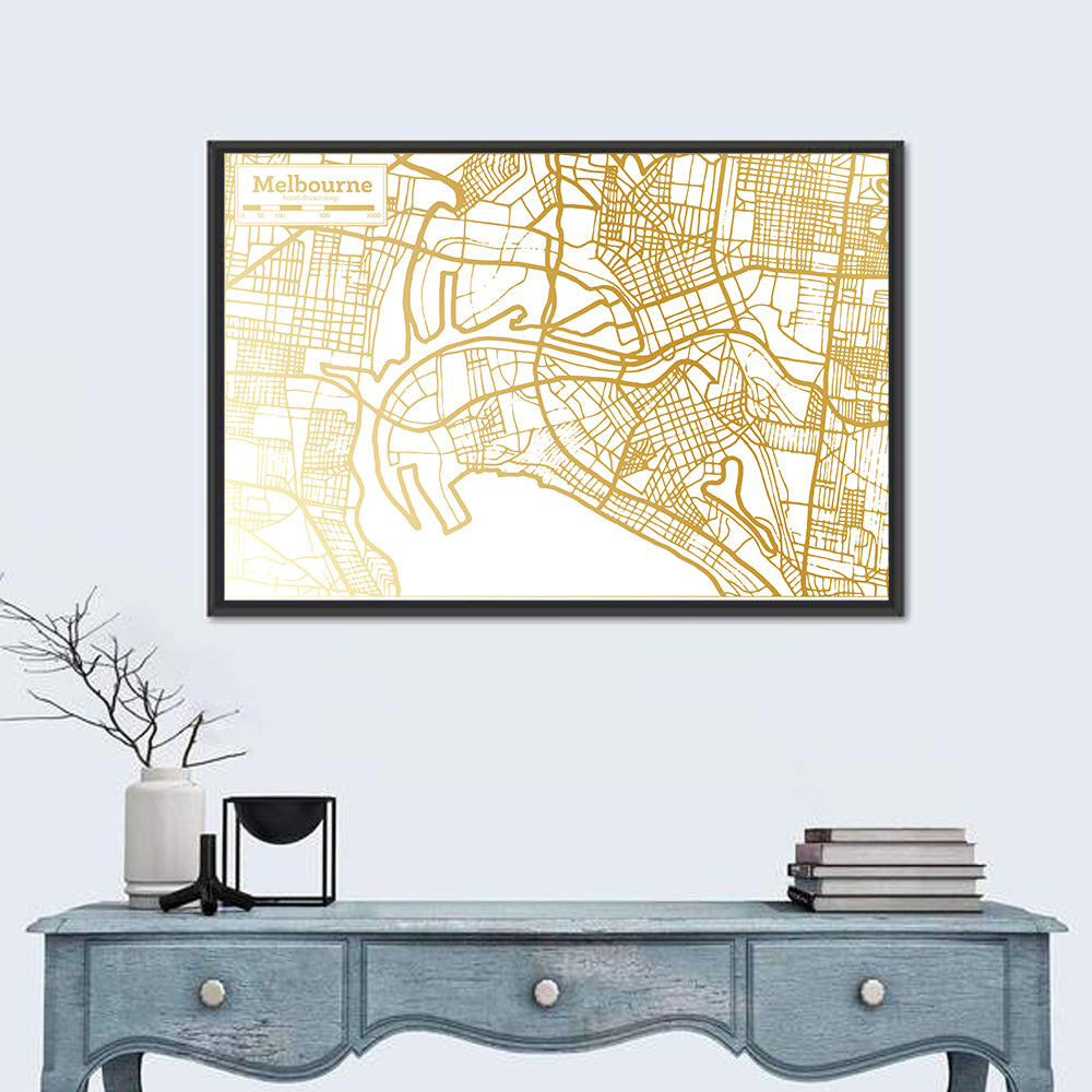 Melbourne Street Network Map Wall Art