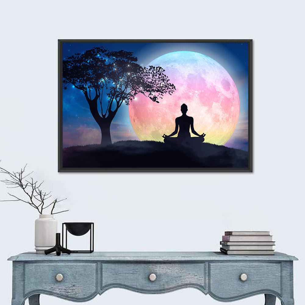 Lotus Pose Moon Silhouette Wall Art