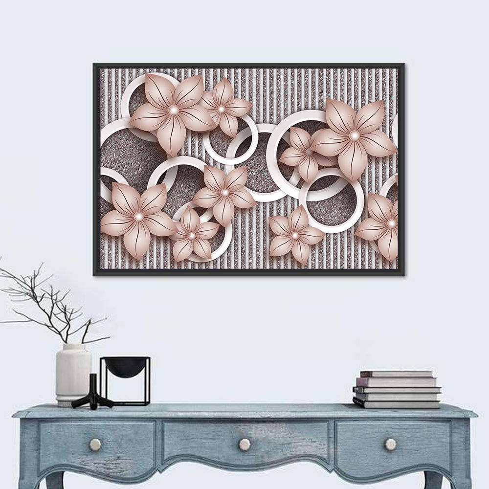 3d Floral Rings in Pink and Gray Wall Art