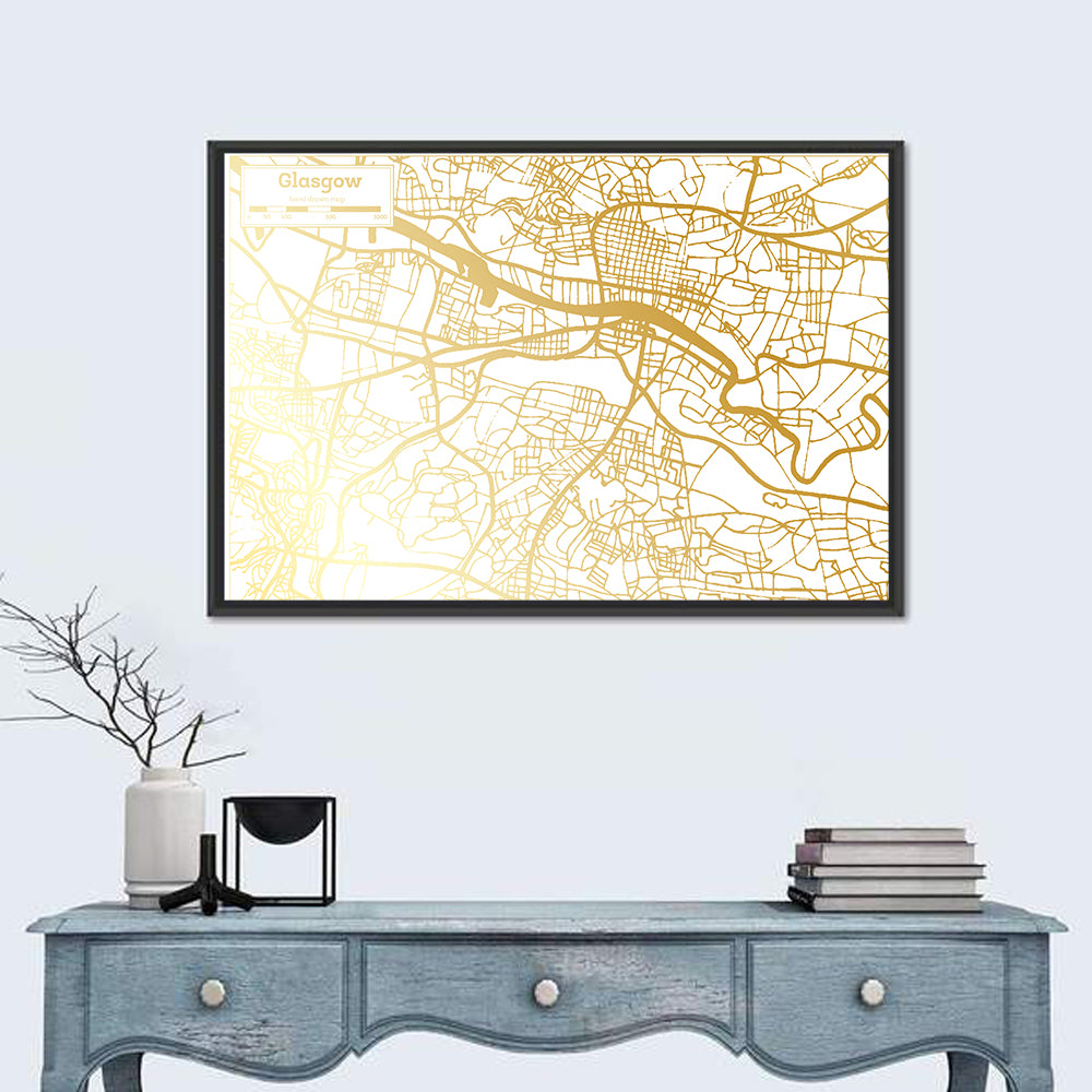 Glasgow Gold Line Map Wall Art