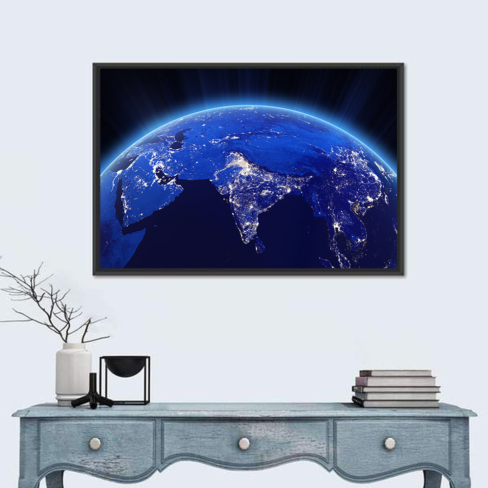 India at Night from Orbit Wall Art in a room, landscape