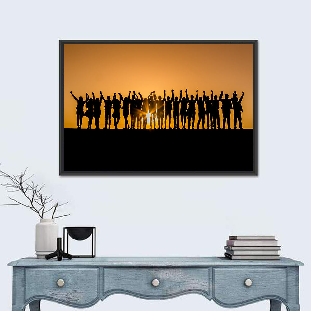 Children Silhouettes at Golden Hour Wall Art in a room, landscape