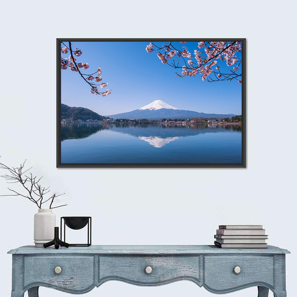 Mount Fuji Reflection, Fujikawaguchiko Wall Art in a room, landscape