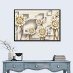 3d Floral Grid with Gold Accents Wall Art