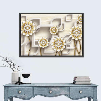 3d Floral Grid with Gold Accents Wall Art