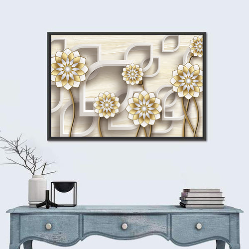 3d Floral Grid with Gold Accents Wall Art