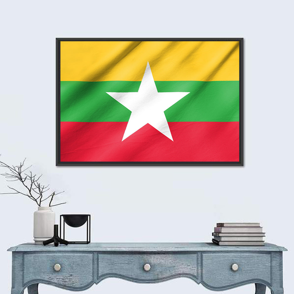 Flag of Myanmar Wall Art in a room, landscape