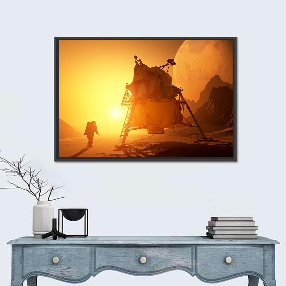 Moonwalker with Lunar Module at Sunset Wall Art in a room, landscape