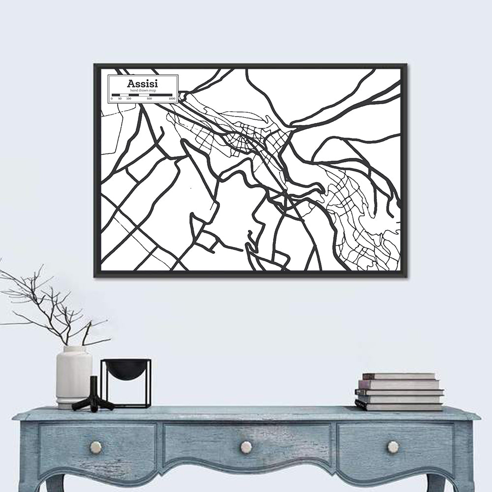 Assisi City Grid Map Wall Art